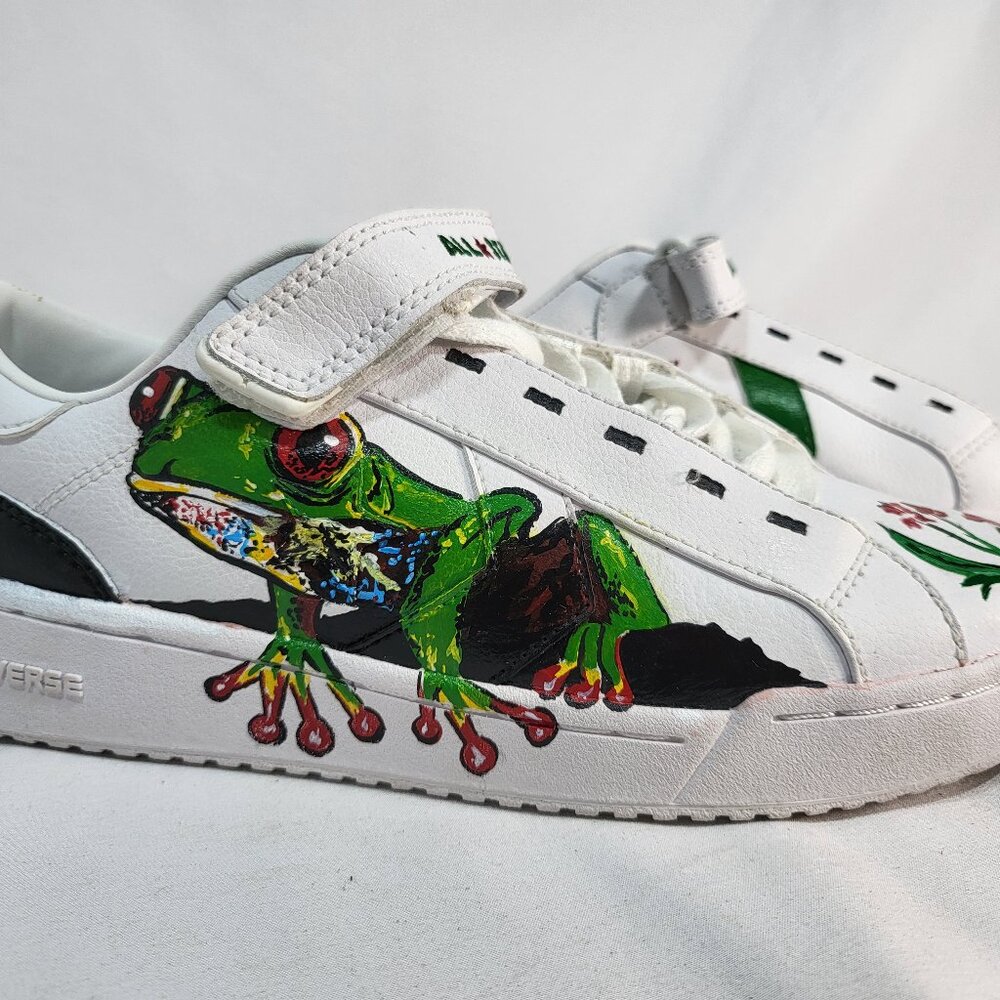 Converse Pro Blaze Velcrow & Lace Up Sneaker Hand Painted Frog Rose Size 8